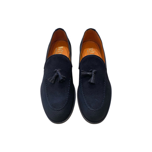 WOW MOCASSINO IN PELLE SCAMOSCIATA TRAFORATA BLU MADE IN ITALY